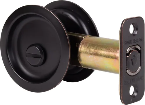 Vista 2 de Stone Harbor Hardware Cerradura de puerta de bolsillo redondo, función de privacidad, fondo de 2-3/4", níquel antiguo