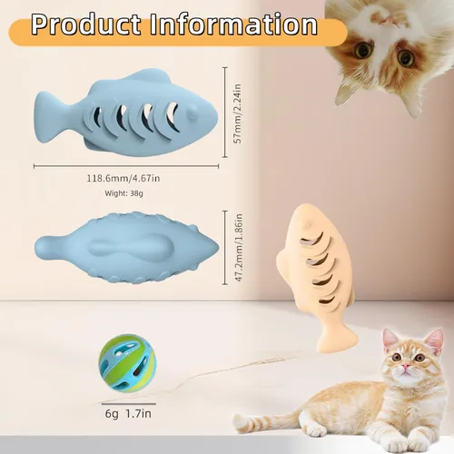 Vista 2 de Paquete de 2 juguetes de silicona para gatos con una bola de campana, dispensador interactivo de golosinas y masticador de dentición para gatitos