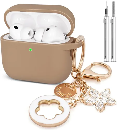 Vista 9 de KOUJAON Funda compatible con AirPods Pro 3 2025 con kit limpiador de llavero brillante, funda de silicona para auriculares inalámbricos AirPods Pro