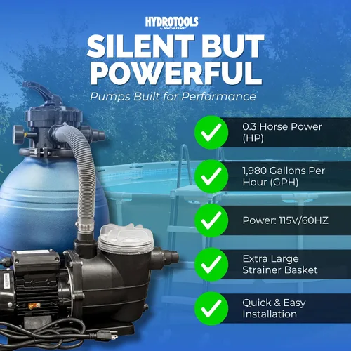 Vista 4 de Swimline Hydrotools Bomba de filtro de arena para piscina de 12 pulgadas para piscinas elevadas y enterradas Intex Bestway Sistema completo de 1/3