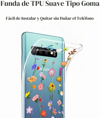 Vista 6 de Unov Funda para Galaxy S10, transparente con diseño en relieve, flor Flor estética