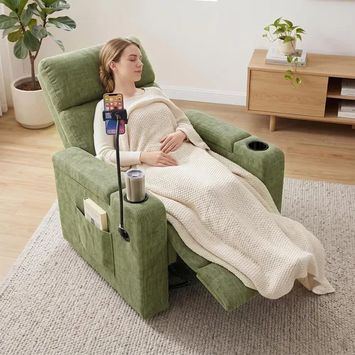 Vista 2 de ABCASA Power Recliner Rocking Chair Nursery, Swivel Glider, Green Chenille-green