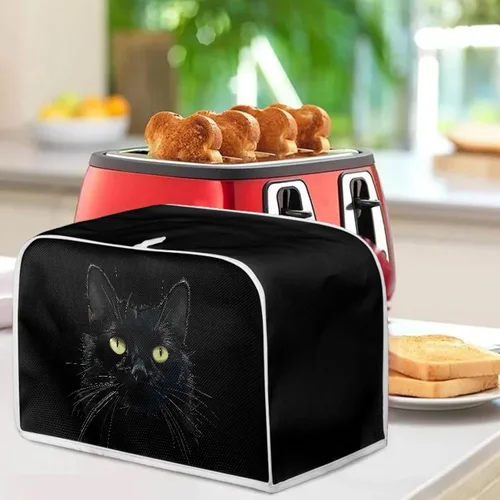 Vista 4 de Cubierta para tostadora de gato negro 3D, ranura ancha, bonita funda para electrodomésticos de cocina de gatito, arte de animales estéticos