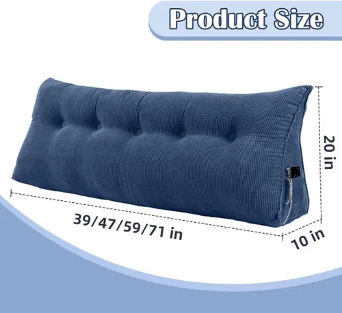 Vista 2 de Almohada triangular de cuña tamaño individual XL con un bolsillo lateral, cojín grande para cabecero, respaldo, almohadas de cuña con funda Gris