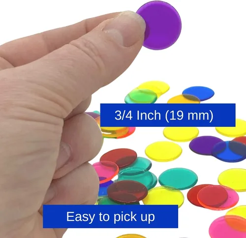Vista 2 de MR CHIPS Chips de bingo de plástico para juegos 1000 unidades - Mezcla transparente de 7 colores que cuenta 3/4 pulgadas
