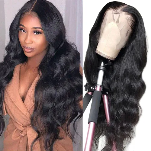 Vista 20 de Peluca de encaje frontal de cabello humano ondulada tipo body wave de 13x6. Peluca de cabello humano predepilada con cabello de bebé. Peluca