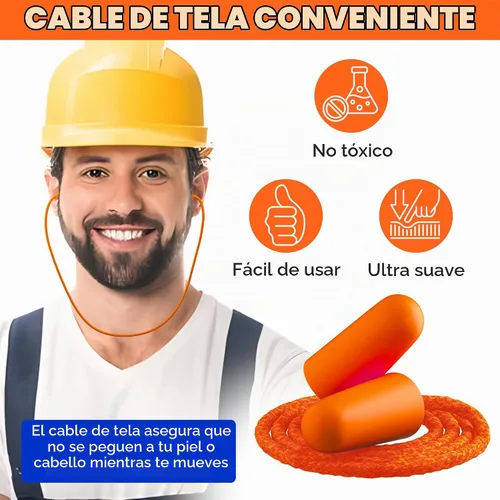 Vista 3 de 20 pares de tapones de espuma para los oídos con cable, protección suave y cómoda para los oídos, desechables envueltos individualmente