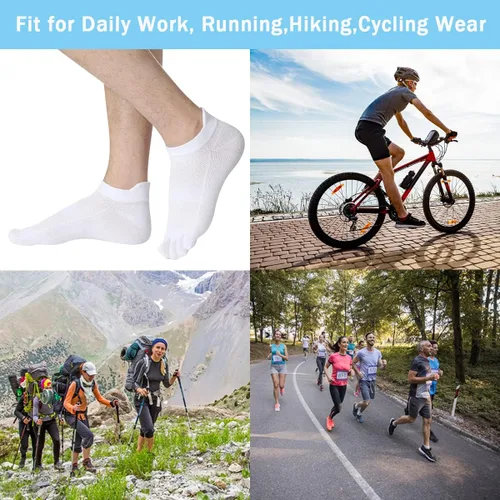 Vista 7 de Calcetines de algodón con cinco dedos para hombre, de corte bajo, atléticos, para correr, 4 pares