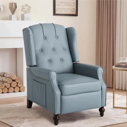Vista 15 de Silla reclinable PALLOME con respaldo alto, asiento con masaje y calor, tapizado de tela, con respaldo acolchado, silla reclinable para sala de Beige