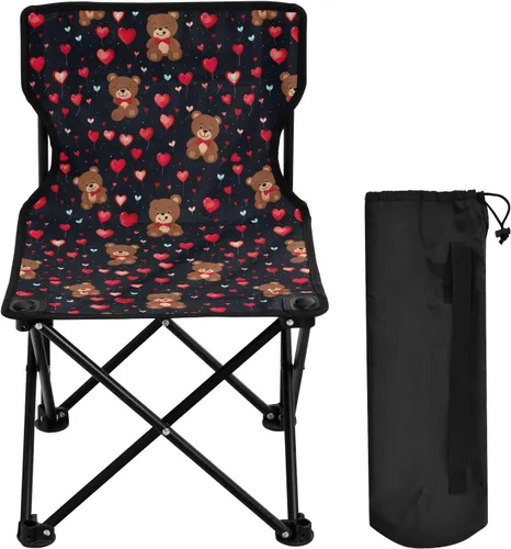 Vista 4 de Silla plegable para exteriores, diseño de oso de peluche rosa, para el día de San Valentín, silla de camping portátil para adultos, silla de césped