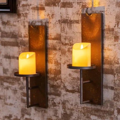 Vista 5 de Juego de 2 apliques de pared vintage para velas, metal de hierro envejecido, 15.6 x 3.9 pulgadas, estilo rústico de granja