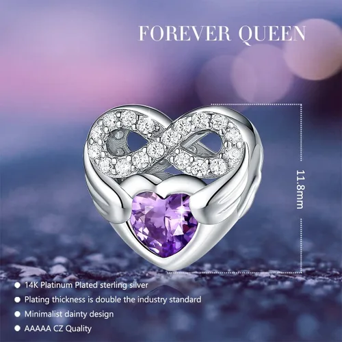 Vista 5 de Forever Queen - Abalorio de piedra de nacimiento para pulsera de abalorios de plata de ley 925 con corazón de amor infinito abalorios de feliz