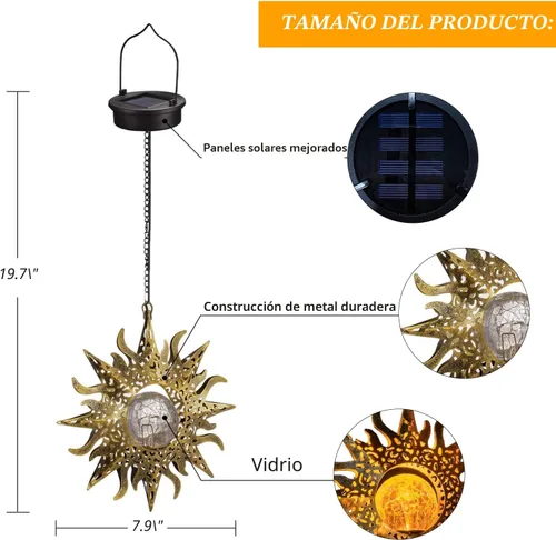 Vista 2 de Luces solares para decoración de jardín al aire libre, faroles colgantes decoración metal girasol regalos impermeables para patio liquidación porche