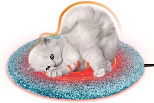 Vista 7 de Cama térmica para perros, almohadilla térmica redonda y cómoda para gatos con cable resistente a los mordiscos y funda lavable, almohadilla térmica