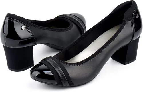Vista 2 de JENN ARDOR Zapatos de tacón bajo con punta redonda cerrada, zapatos de vestir clásicos de media cuadrada, para boda, fiesta, oficina, 2 pulgadas