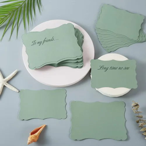 Vista 3 de Paquete de 50 Tarjetas en Blanco Verde Salvia, Cartulina de Papel Kraft Grueso Marrón, Tarjetas de Felicitación para DIY, Tarjetas de Regalo, Menús