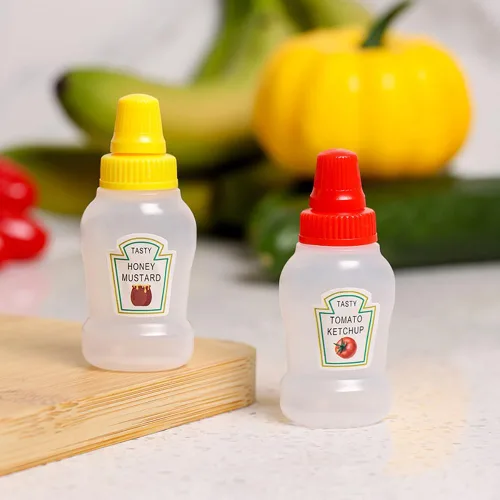 Vista 7 de 4 mini botellas de ketchup, botellas exprimibles de condimentos, botellas de salsa de plástico, aderezo de ensalada, recipientes de tomate