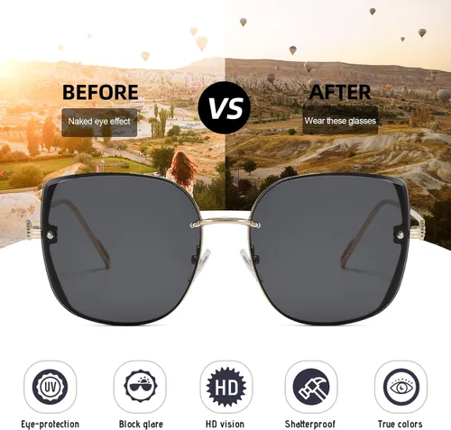 Vista 4 de Bevi Gafas de sol vintage sin montura de metal con protección UV 400, gafas de moda para mujer