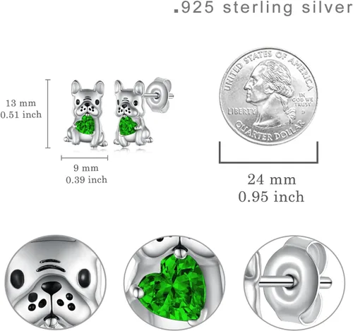 Vista 4 de Aretes de perro para mujer, plata de ley 925, diseño de bulldog francés, joyería de perro de animales, regalos para hija, nieta, niñas y mujeres