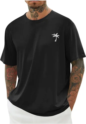Vista 2 de Camiseta deportiva para hombre, casual, de manga corta, cuello redondo, ajuste holgado, atlética, correr, gimnasio, entrenamiento, camisetas