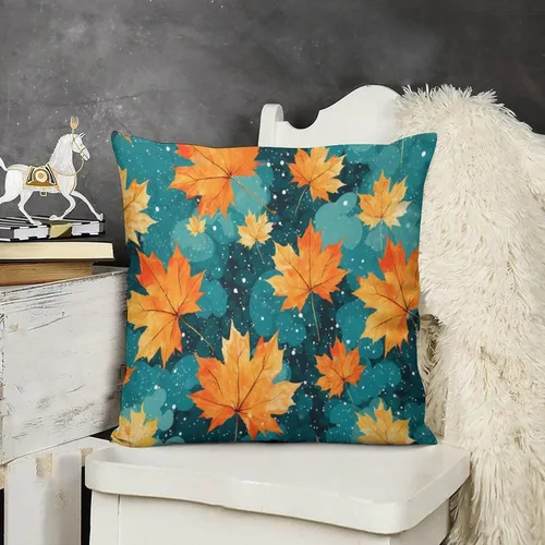Vista 10 de Fundas de almohada de hojas de arce punteadas naranjas y amarillas, fundas de almohada de cosecha de temporada naranja cuadrado para sofá, sala