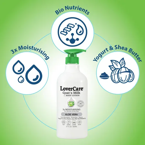 Vista 3 de Lovercare Loción Corporal de Leche de Cabra para Piel Seca Aloe Vera 27.05 oz (27.1 fl oz) - Solo