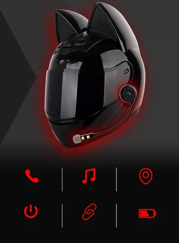 Vista 2 de Casco de motocicleta para niñas y mujeres, casco Bluetooth con orejas de gato, certificado por DOT, casco de motocicleta de cara completa, casco