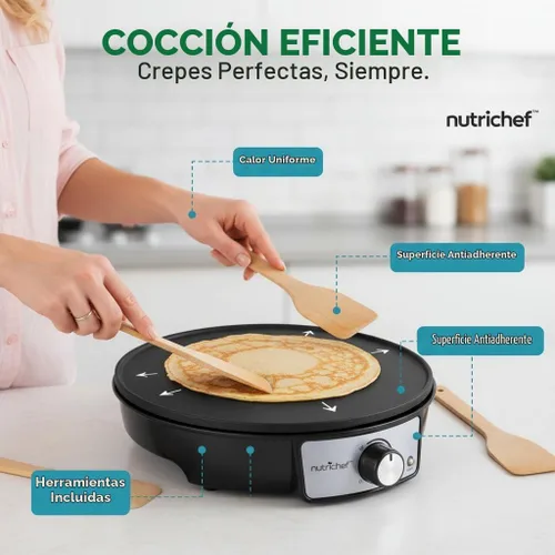 Vista 4 de nutrichef Sartén eléctrica para crepas y plancha, encimera antiadherente de 12 pulgadas, indicadores LED y control de temperatura ajustable, incluye