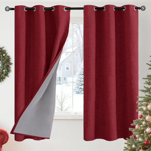 Vista 141 de YoungsTex - Cortinas opacas de lino para dormitorio, oscurecimiento de la habitación, cortinas con textura de lino, paneles con aislamiento térmico