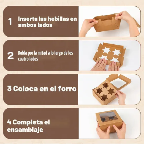 Vista 4 de TOMNK - 50 cajas para magdalenas con ventana, 6.3 x 6.3 x 3 pulgadas, cajas para magdalenas marrones Recipientes para cupcakes con calcomanías