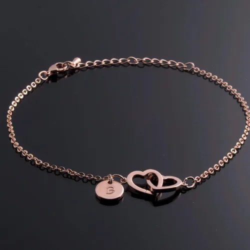 Vista 6 de Personalized Initial Two Hearts Anklet 16K Plated Gold Rose Gold Silver Birthday Bridesmaids Mothers day Christmas Wedding Gift