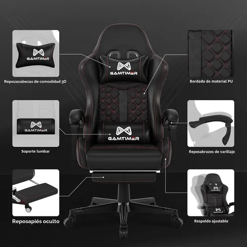 Vista 4 de Gamtimer Gaming Chair, 400 LB Weight Capacity,with Pocket Spring Cushion Ergonomic Backrest Office Chair,Leather, with Headrest and Lumbar