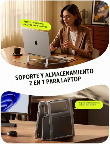 Vista 2 de MAGIC JOHN Soporte para computadora portátil para escritorio, elevador portátil de almacenamiento, soporte de aluminio Ergnomic para computadora