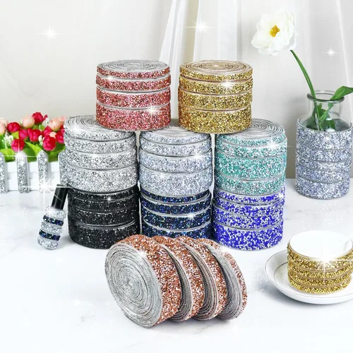 Vista 7 de Dowarm Cinta autoadhesiva de diamantes de imitación plateados, tiras brillantes para manualidades, decoración de bodas, 0.4 pulgadas de ancho