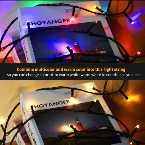 Vista 5 de Chuya 300 luces LED para árbol de Navidad que cambian de color, blanco cálido a multicolor, enchufe de extremo a extremo, 9 modos, tira de luces