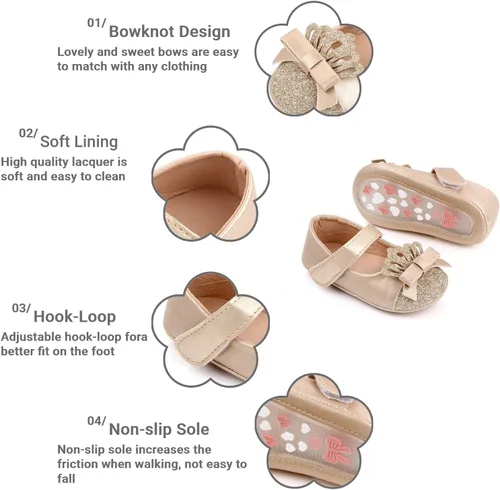 Vista 5 de Uineky Zapatos de vestir para bebés y niñas recién nacidas, zapatos planos estilo Mary Jane, antideslizantes, ligeros, suela suave, zapatos de boda