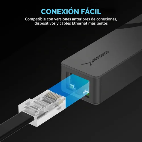 Vista 6 de SABRENT Adaptador USB-C a Ethernet de 5 Gb, 5 GbE/2.5 GbE Multi-Gig