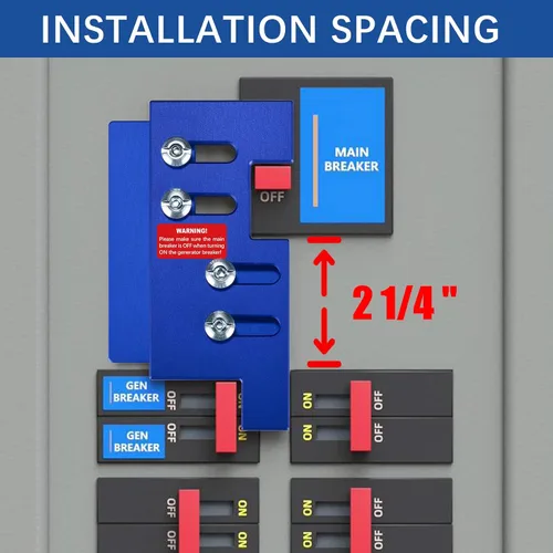 Vista 7 de Interbloqueo de generador para Eaton/Cutler Hammer con tiro vertical, paneles de 150 o 200 A mp con espaciado de 2 1/4 pulgadas, azul