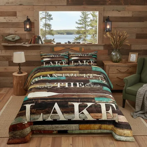Vista 18 de Lake House - Juego de edredón tamaño individual, juego de ropa de cama rústica de granja vieja de 2 piezas para niños, adolescentes y adultos