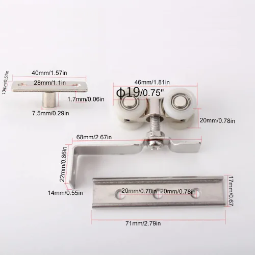 Vista 3 de AWEN Juego de 2 poleas de rodamiento de bolas de metal de 4 ruedas para armario, puerta de granero (rueda de 0.748 in/0.75 pulgadas)