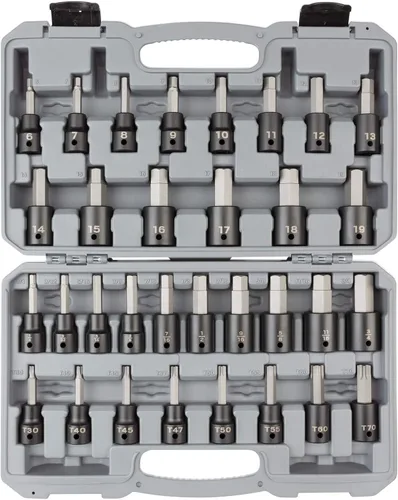 Vista 5 de TEKTON Juego de llaves de vaso de impacto Torx de 1/2 pulgada con riel, 8 piezas (T30-T70) SIB92102