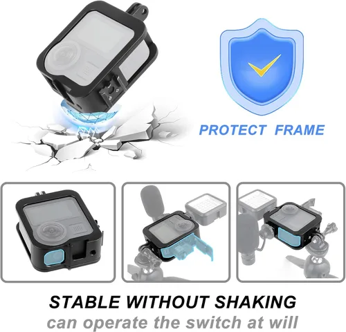 Vista 5 de Accesorios para Gopro Max Funda de aleación de aluminio, carcasa protectora de marco con interfaz de zapata compatible con GoPro MAX lente