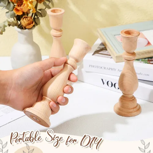 Vista 2 de Nitial 12 portavelas de madera clásicos sin terminar, pequeños candelabros de madera sin terminar, para manualidades, decoración de regalo