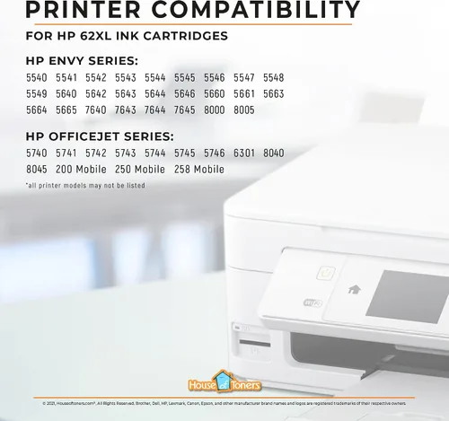 Vista 6 de Houseoftoners Cartucho de tinta remanufacturado para HP 62XL de alto rendimiento de repuesto para HP 62 XL Envy (5540,5640, 5660, 7644, 7645)