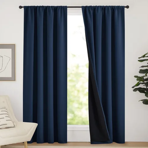 Vista 126 de NICETOWN Biscotti Beige 100% Cortinas opacas de 45" de largo para cocina, bolsillo con varilla para sótano completamente opaco, cortinas térmicas
