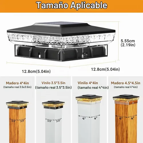 Vista 4 de btfarm Paquete de 8 luces solares para punta de poste al aire libre, 2 modos de color 16 luces LED para postes de valla se ajustan a 4x4 3.5x3.5