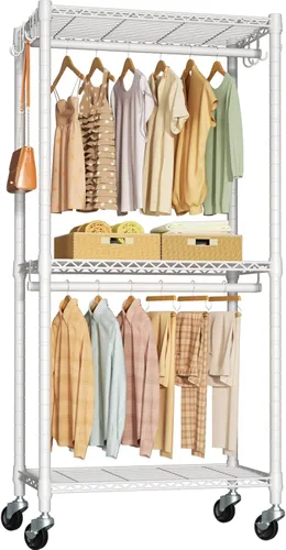 Vista 8 de FUTASSI P3 Perchero Enrollable, Estantes para Colgar Ropa, Perchero Resistente con Ruedas, Organizador de Clóset Portátil Independiente de 39.4