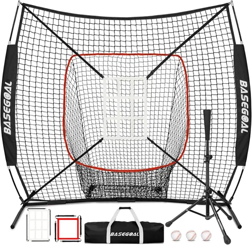 Vista 9 de BaseGoal 6'×6' Baseball Softball Practice Net,Baseball Backstop,for Hitting Pitching Batting Catching with Bow Frame,Bonus Strike Zone,Target