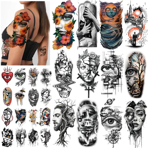 Vista 10 de 77 hojas de tatuajes temporales del 4 de julio para adultos y niños, tatuajes falsos patrióticos del Día de la Independencia de Estados Unidos