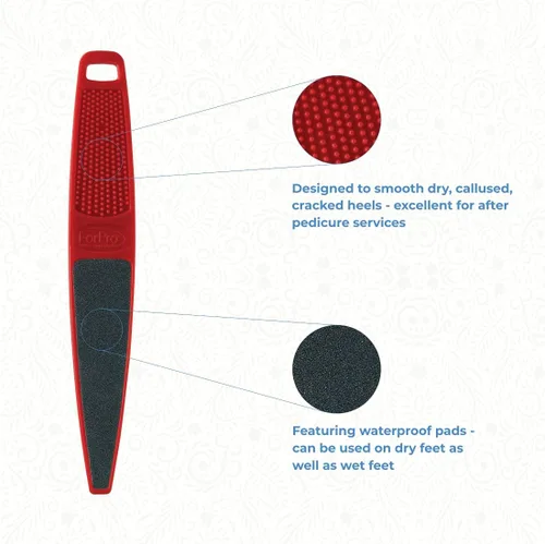 Vista 4 de ForPro Professional Collection Red Panda Lima de pie, grano 60/100, lima de pedicura de doble cara para pies y talones, 10.5 pulgadas de largo
